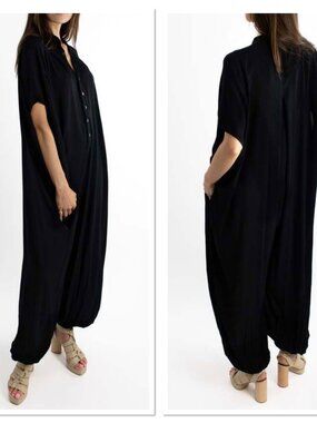 Meg NY Unisex Renegado Harem Cotton Silk Oversized Jumpsuit Pockets Sz M/L